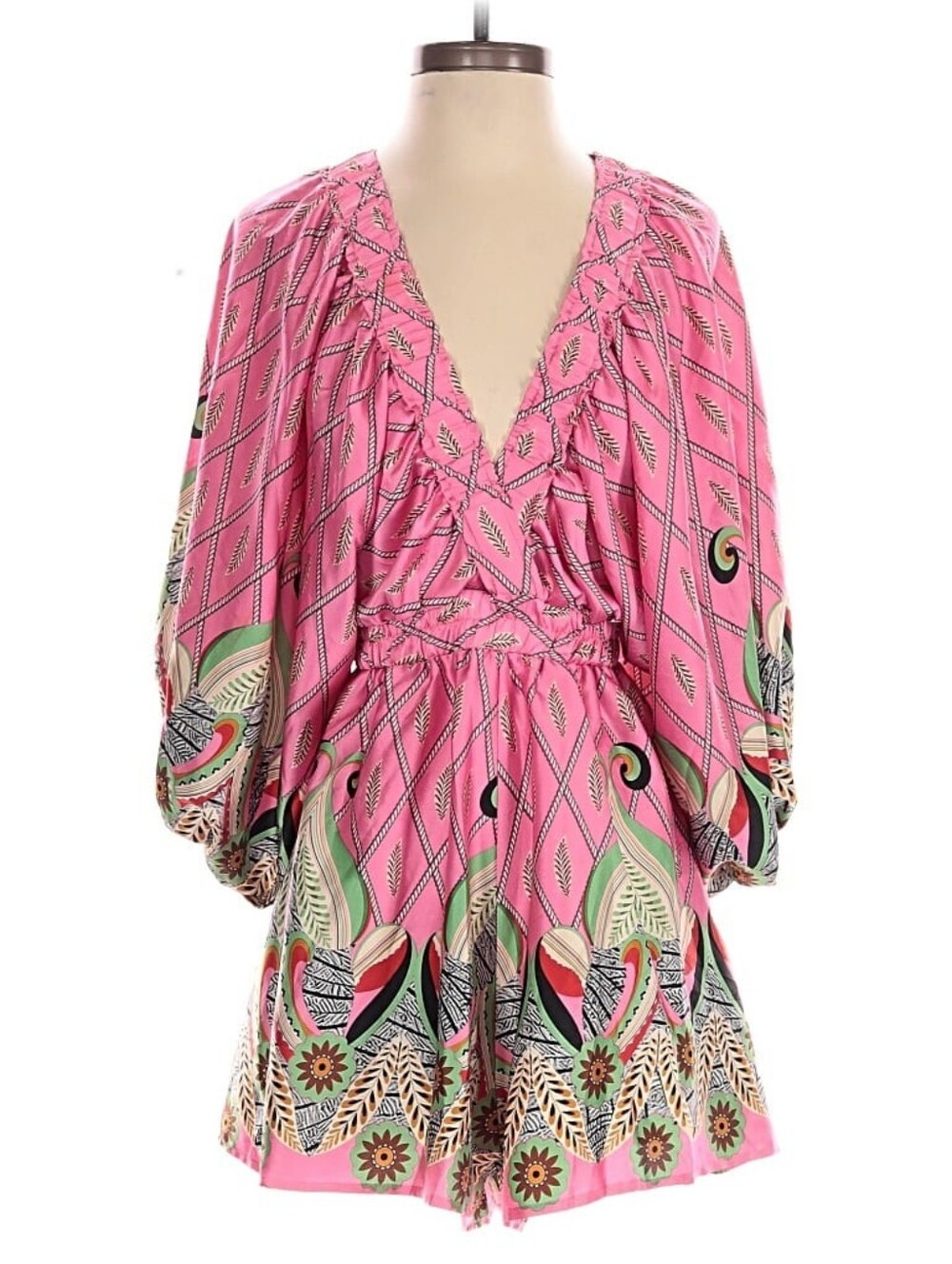 Pink Printed V-Neck Boho Dress